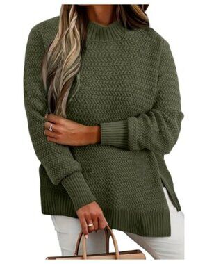 Plus Size Crew Neck Pullover Sweater Long Sleeve Loose Fit Knit Top